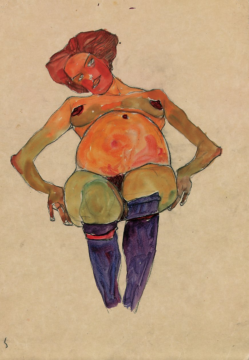 Zittende zwangere vrouw door Egon Schiele