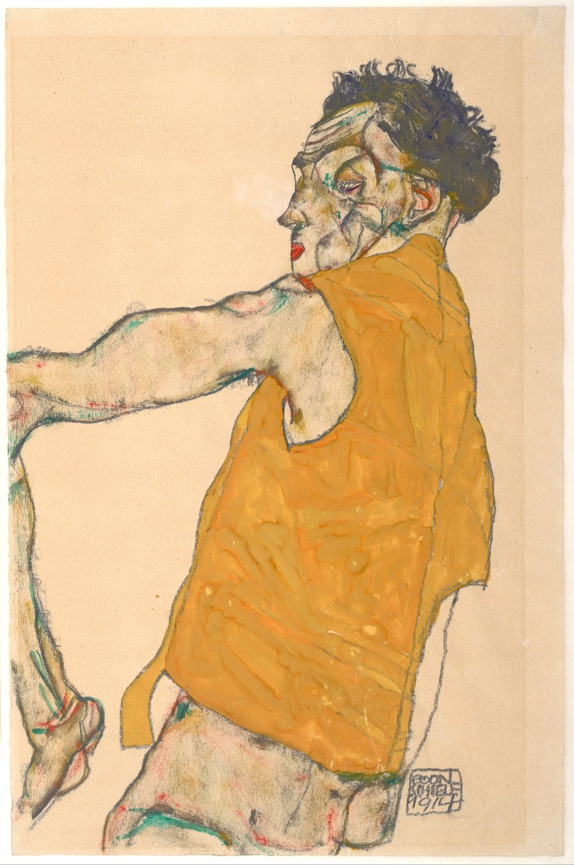 Zelfportret in gele vest, 1914 door Egon Schiele