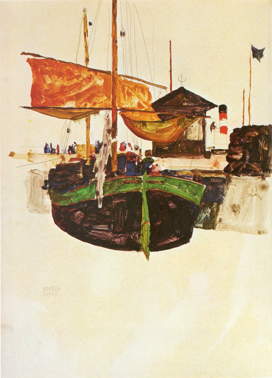 Schip in Triëst door Egon Schiele