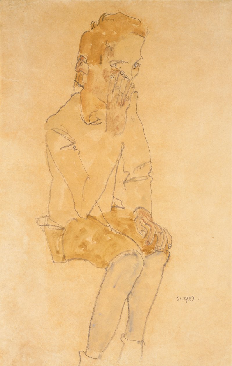 Zittende Jongen, 1910 door Egon Schiele
