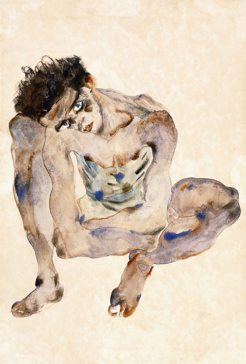 Hurkend door Egon Schiele