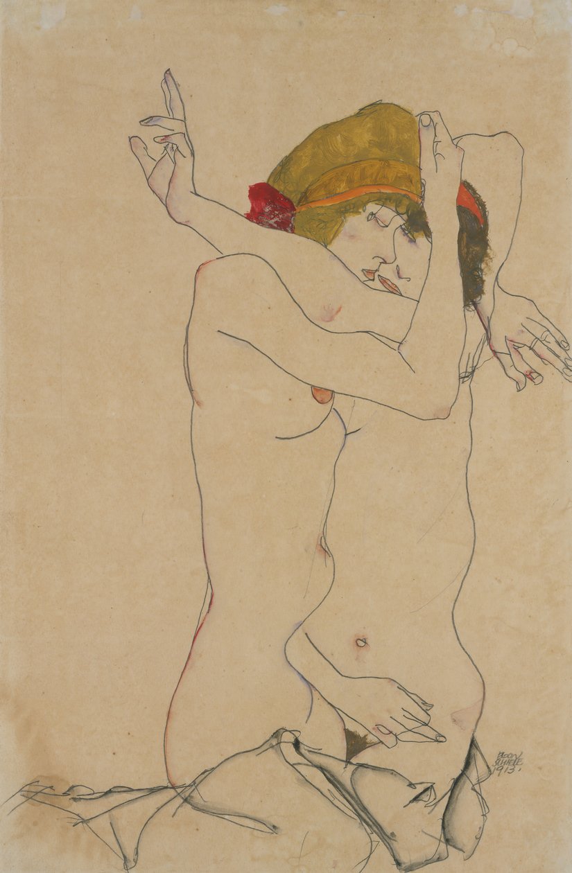 Twee Vrouwen die Elkaar Omhelzen, 1913 door Egon Schiele