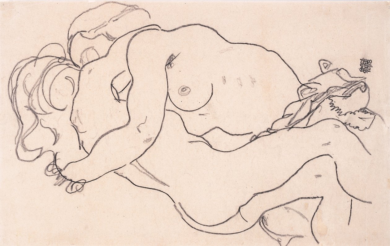 Twee omhelzende vrouwelijke naakten, 1918 door Egon Schiele