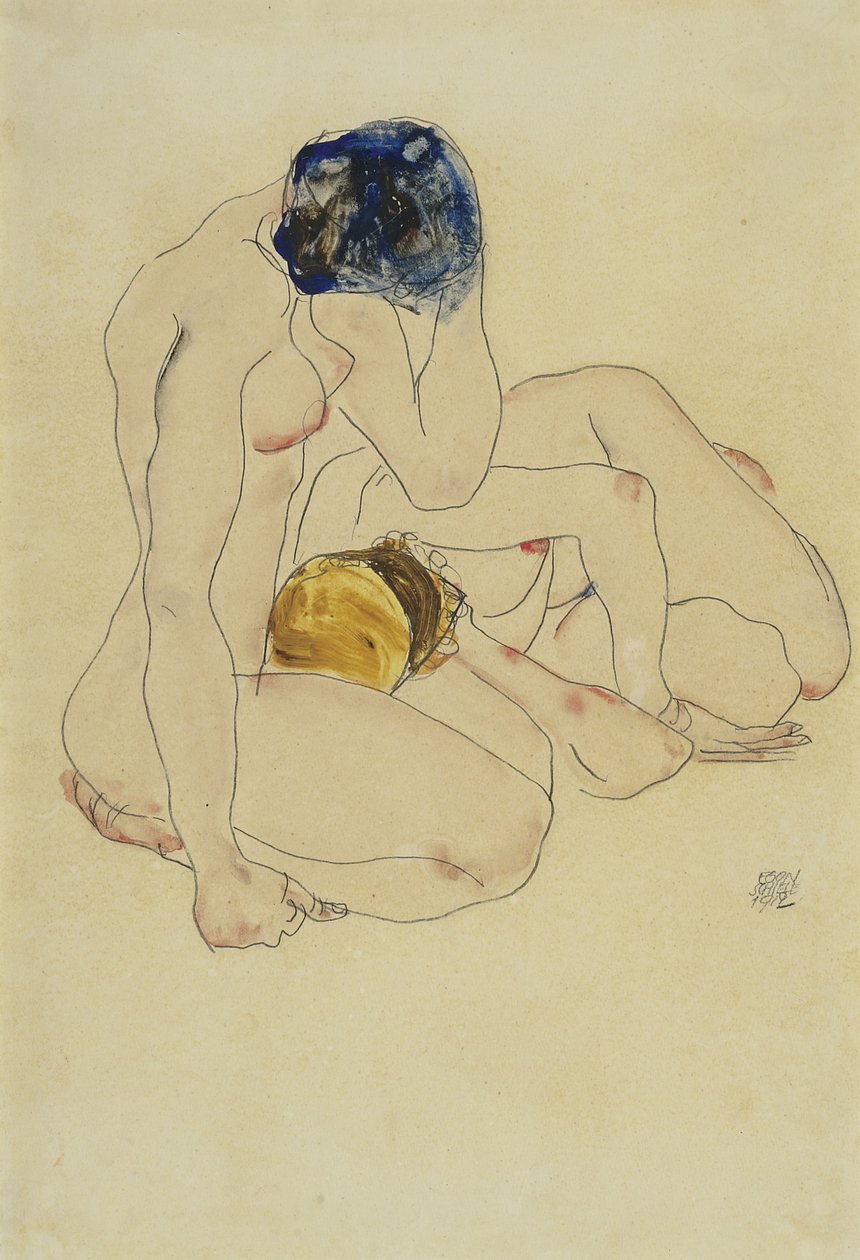 Twee vrienden, 1912 door Egon Schiele