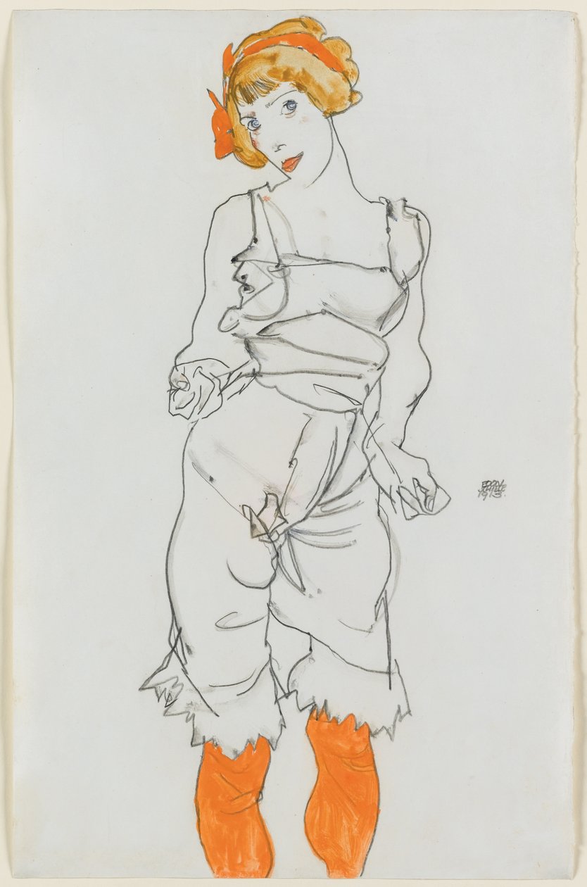 Vrouw in Lingerie en Kousen door Egon Schiele