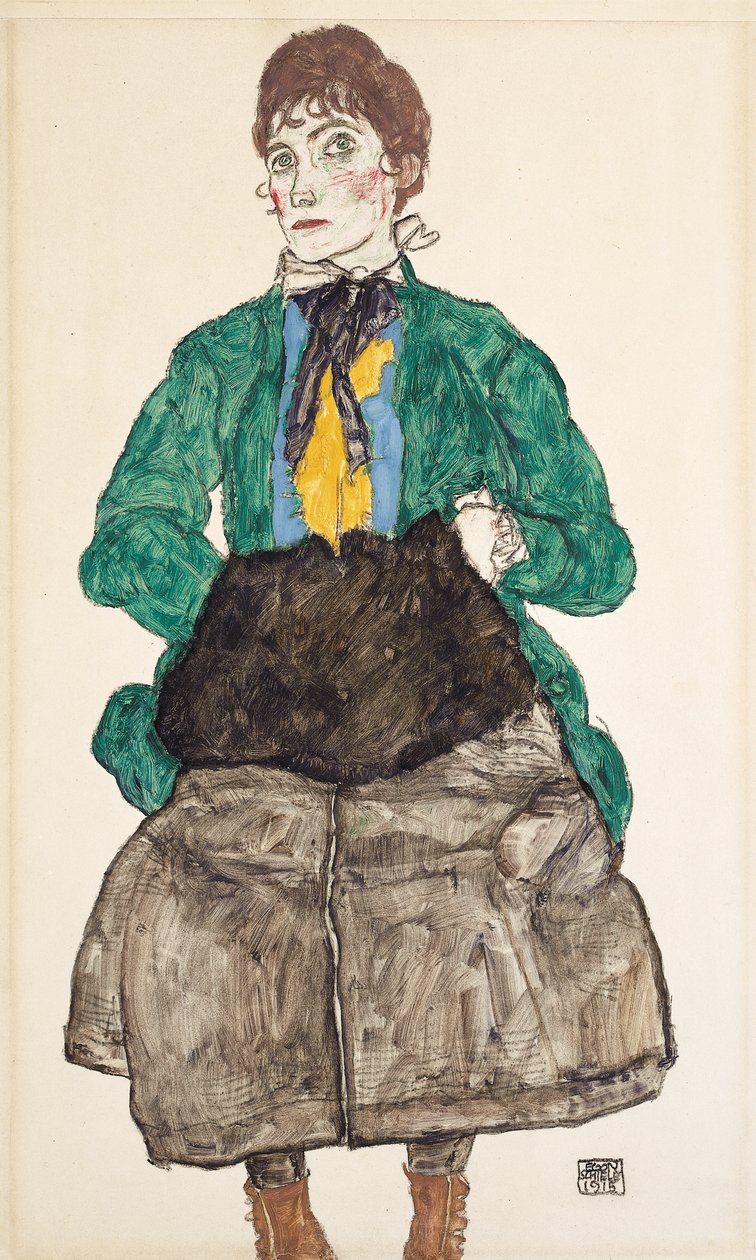 Vrouw in Groene Blouse met Muff, 1915 door Egon Schiele