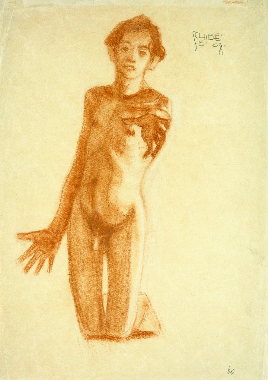 Jonge Man Knielend, 1908 door Egon Schiele