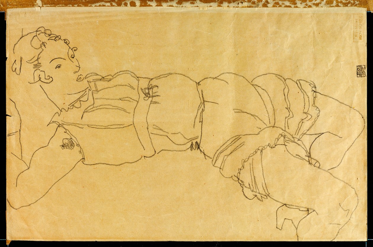 Jonge vrouw liggend op haar rug, 1915 door Egon Schiele