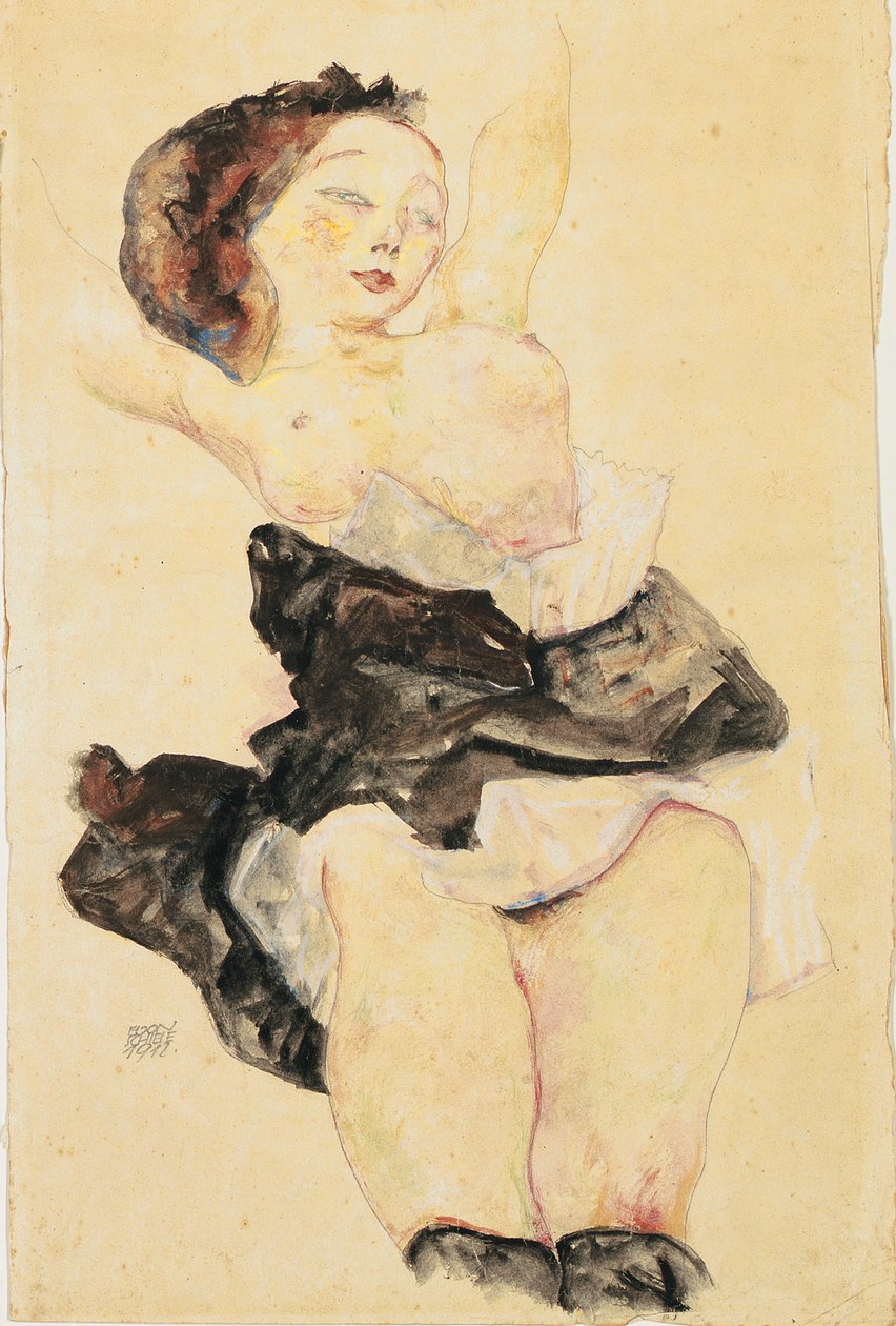 Jong meisje liggend, half naakt, 1912 door Egon Schiele