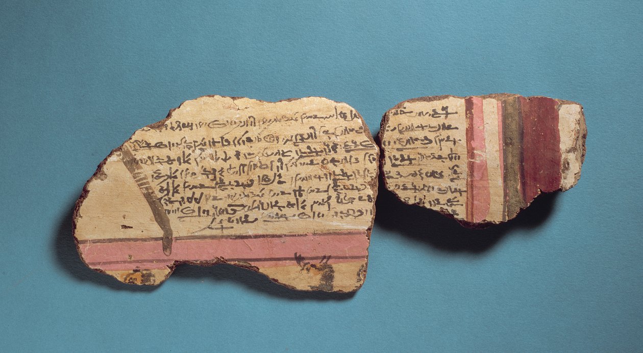 Cartonnage fragmenten met Demotische inscripties door Egyptian