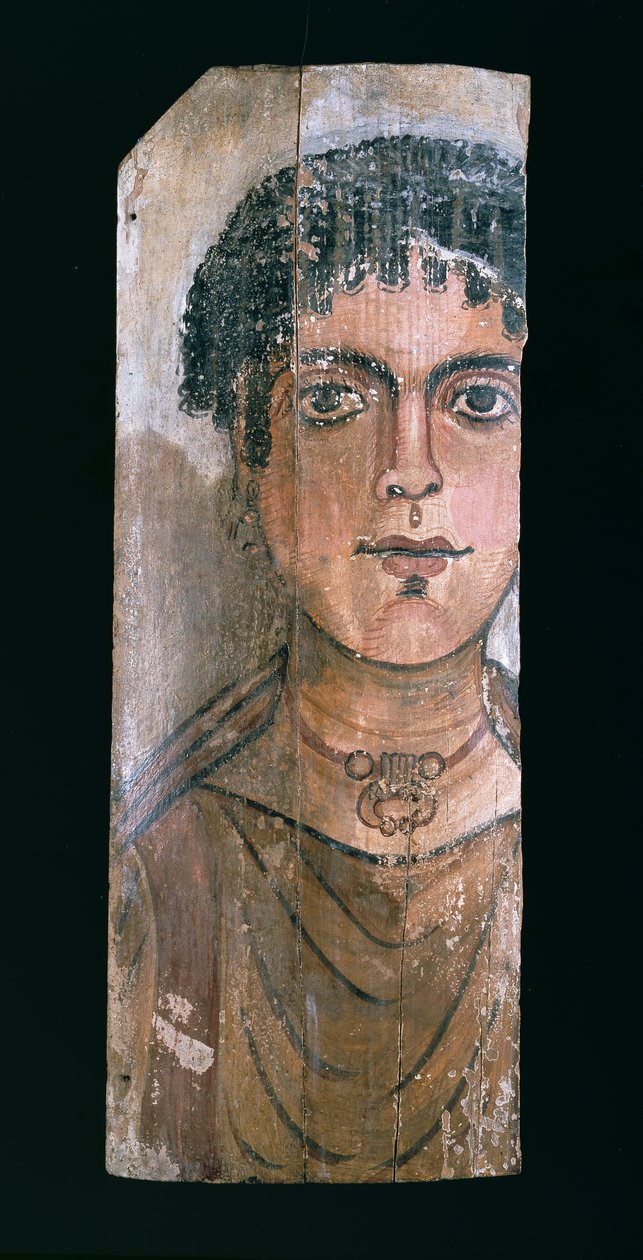 Dubbelzijdig mummieportret van een jonge vrouw, uit er-Rubayat in de Faiyum (verso) door Egyptian