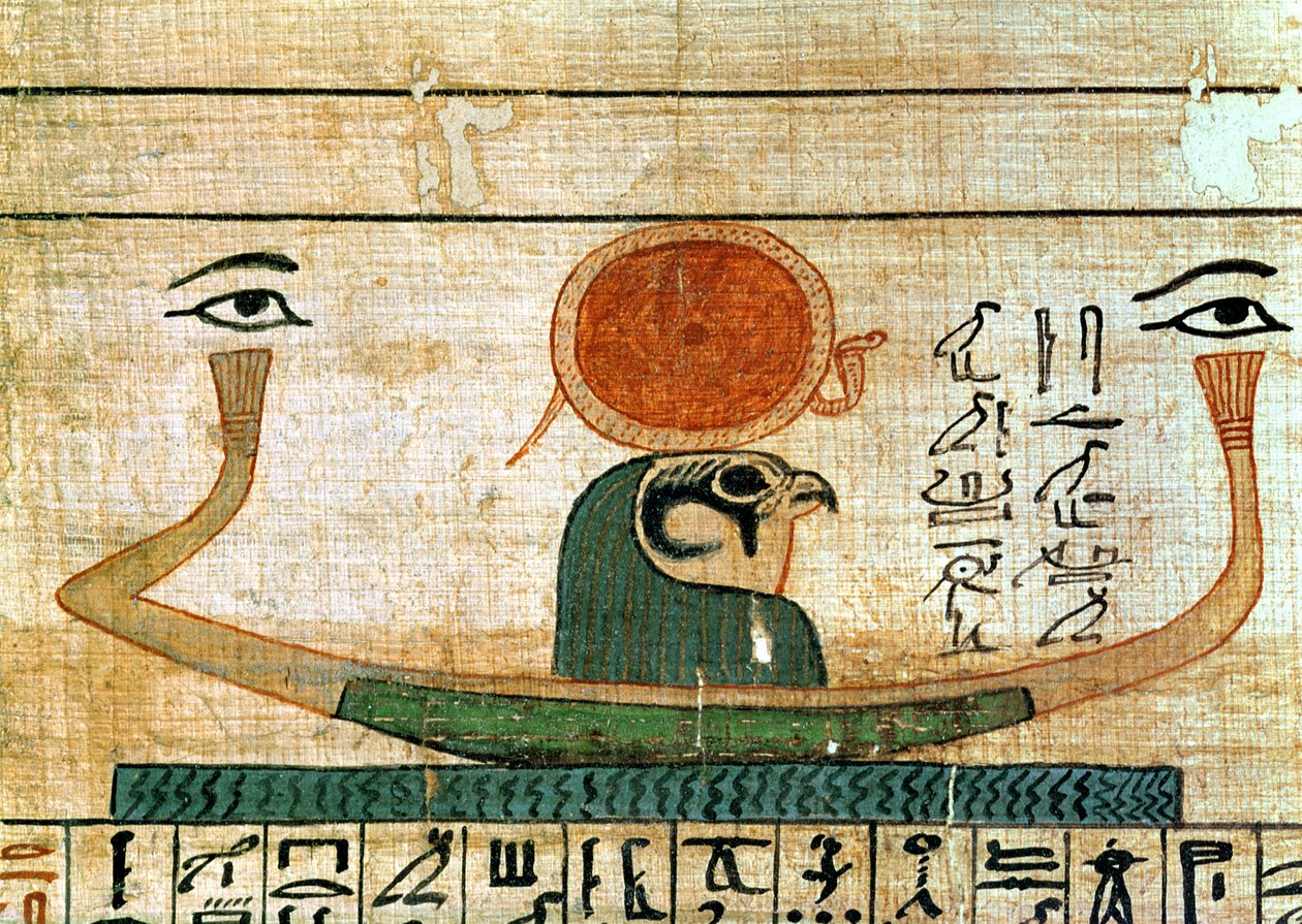 Egyptisch begrafenispapyrus met de bark van Re-Herakhty door Egyptian