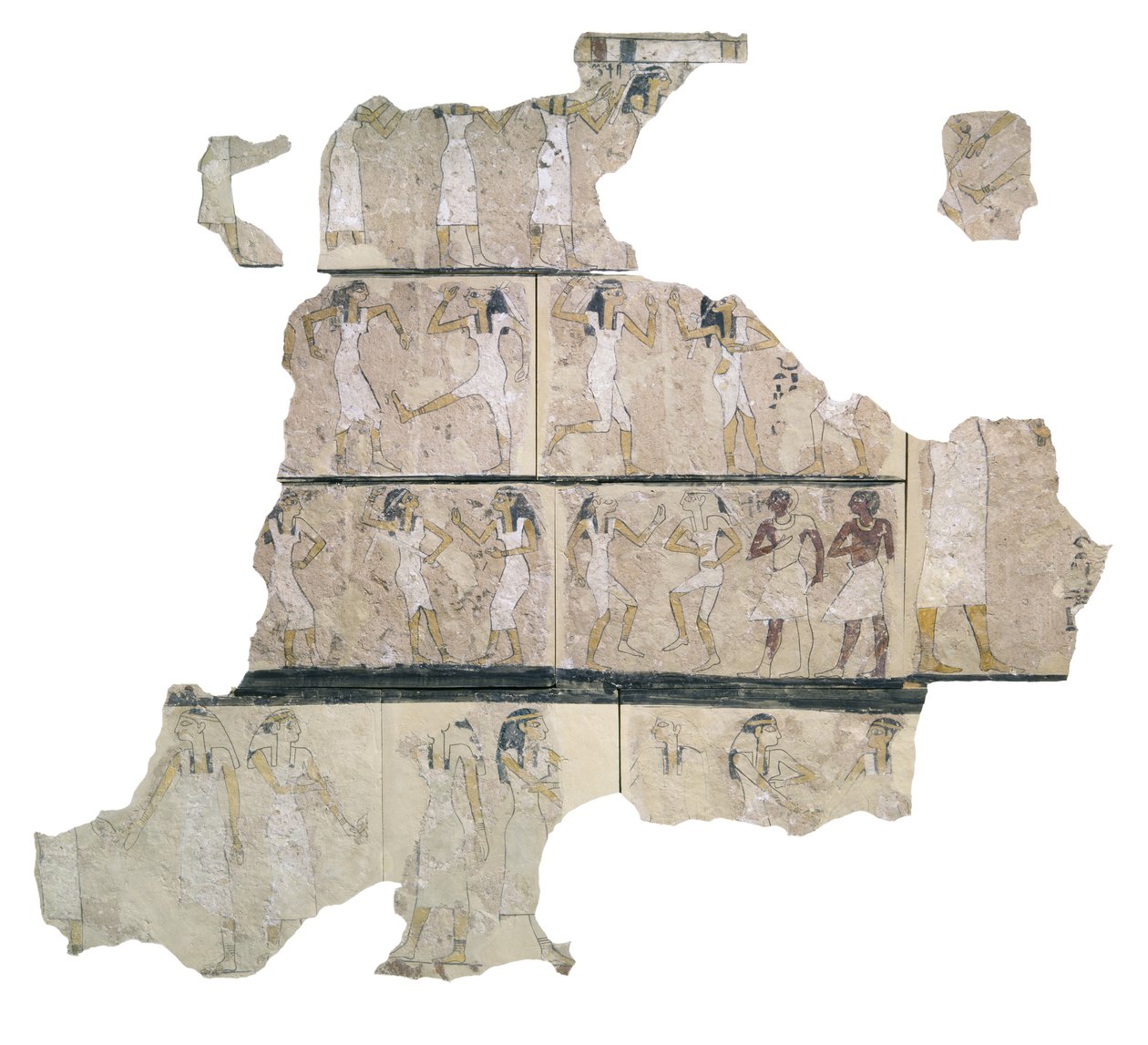 Fragment van muurschildering met dansende meisjes, detail door Egyptian