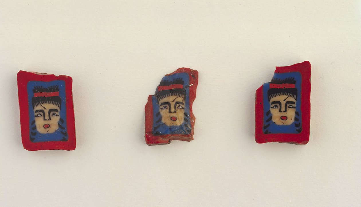 Drie mozaïekplaten, Ptolemaeïsche periode tot Romeinse periode, 100 v.Chr.-100 n.Chr. door Egyptian
