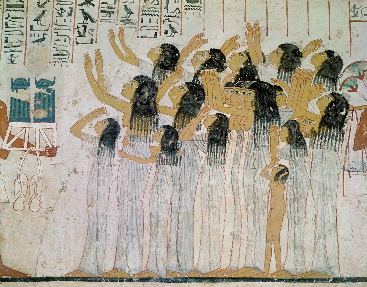 Rouwende vrouwen in een begrafenisstoet, uit de grafkapel van Ramose, vizier en gouverneur van Thebe door Egyptian 18th Dynasty