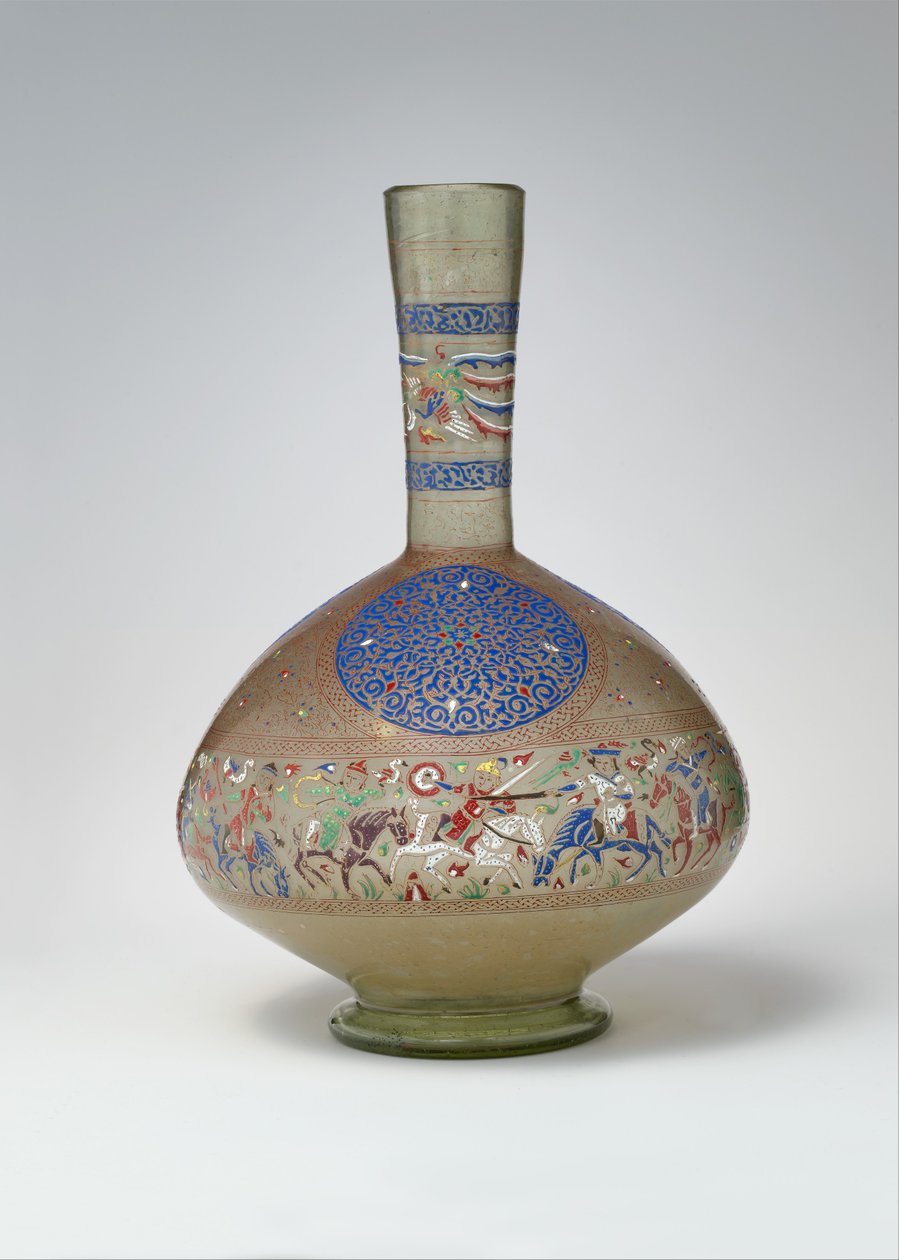 Geëmailleerde en vergulde fles, c.1270-99 (glas) door Egyptian School