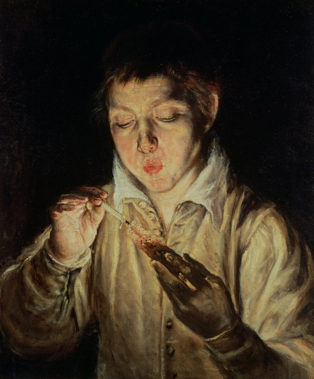 Een Kind dat op een Gloeiende Kool Blaast, vroege jaren 1570 door El Greco