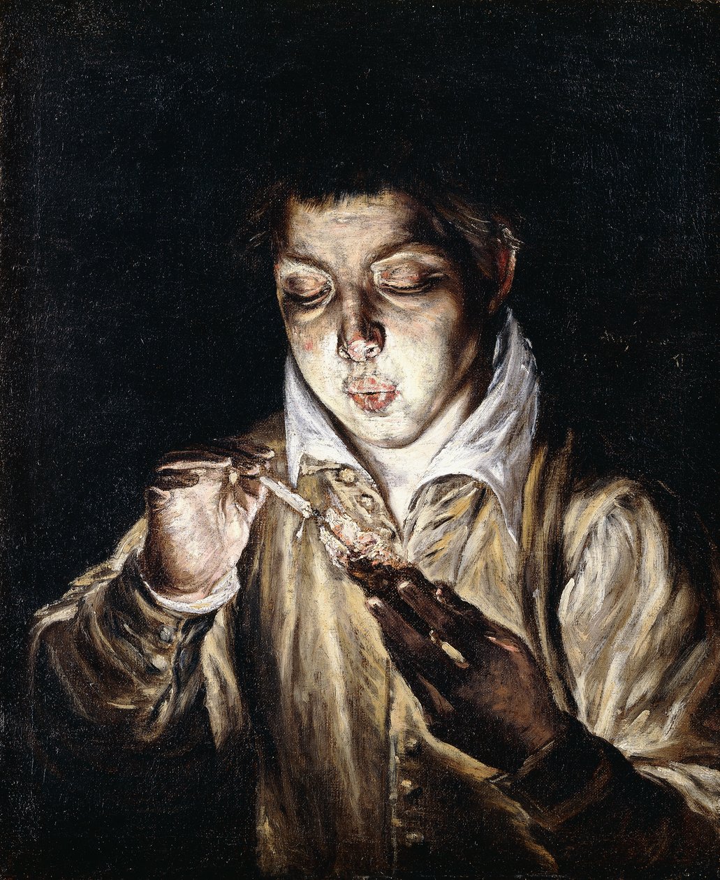 Een Jongen die een Kaars Aansteken door El Greco