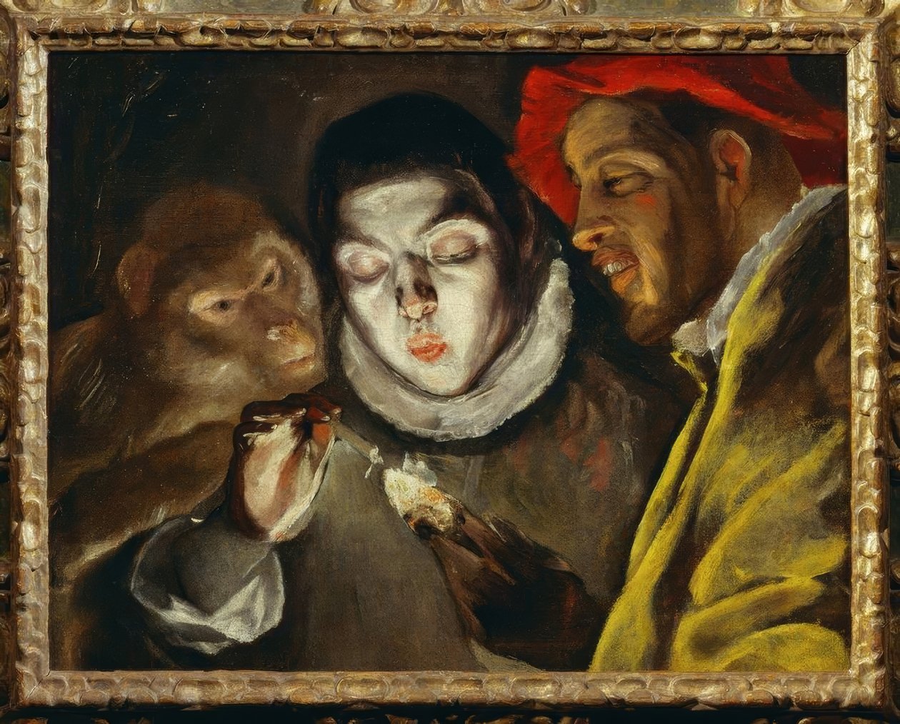 Aap, kaars aanstekende jongen en man door El Greco