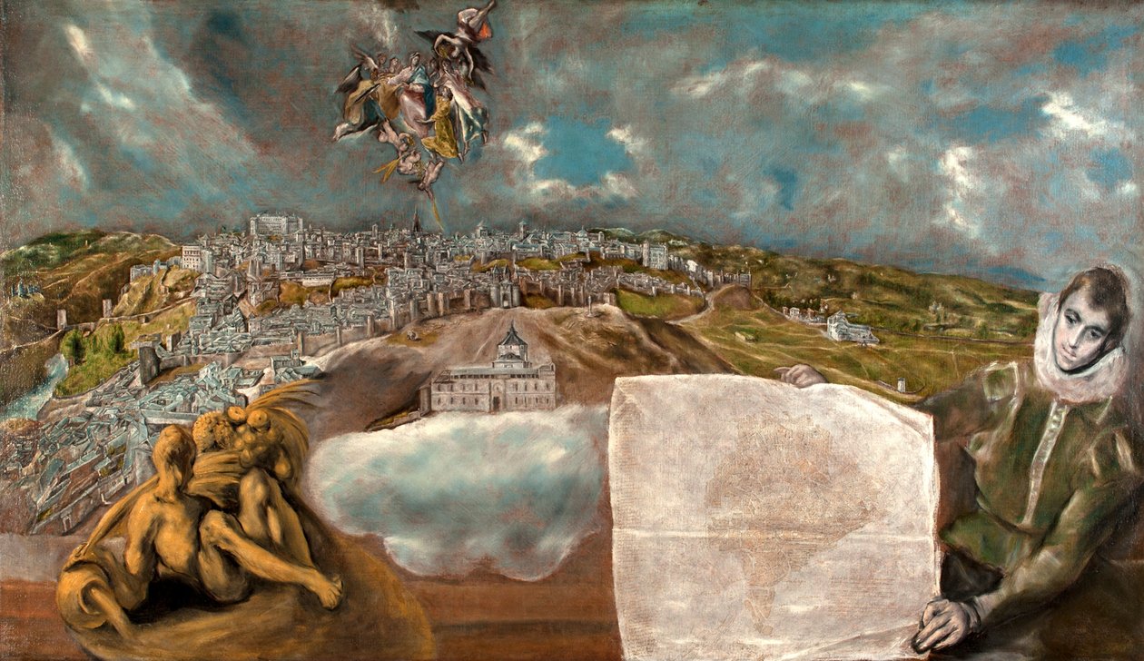 Uitzicht en plan van Toledo door El Greco