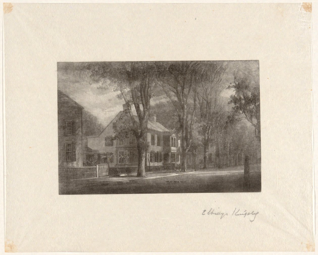 Zonder Titel [Huis aan een met Bomen Omzoomde Straat] door Elbridge Kingsley