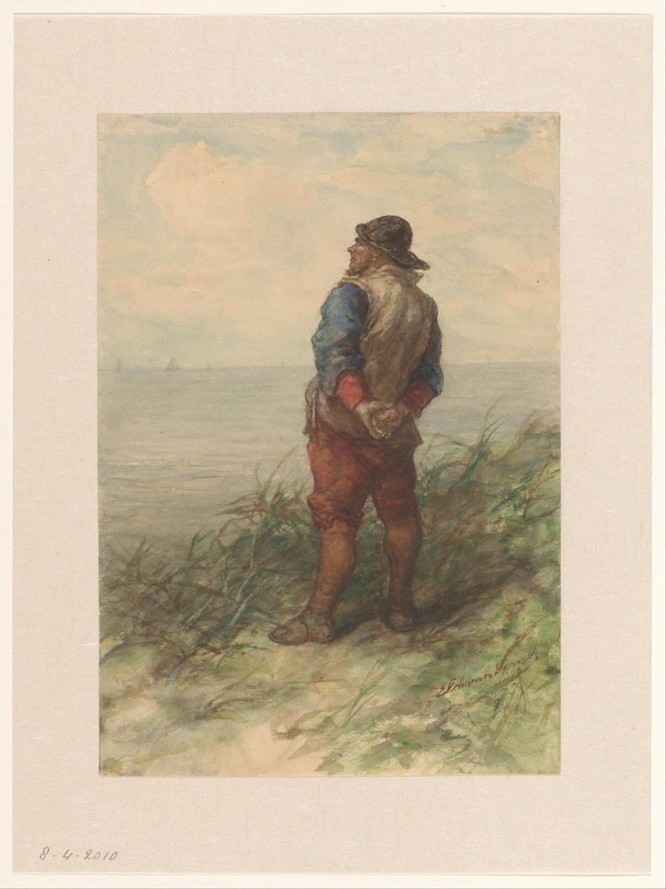 Zeeman vanaf de duinen uitkijkend over zee door Elchanon Verveer