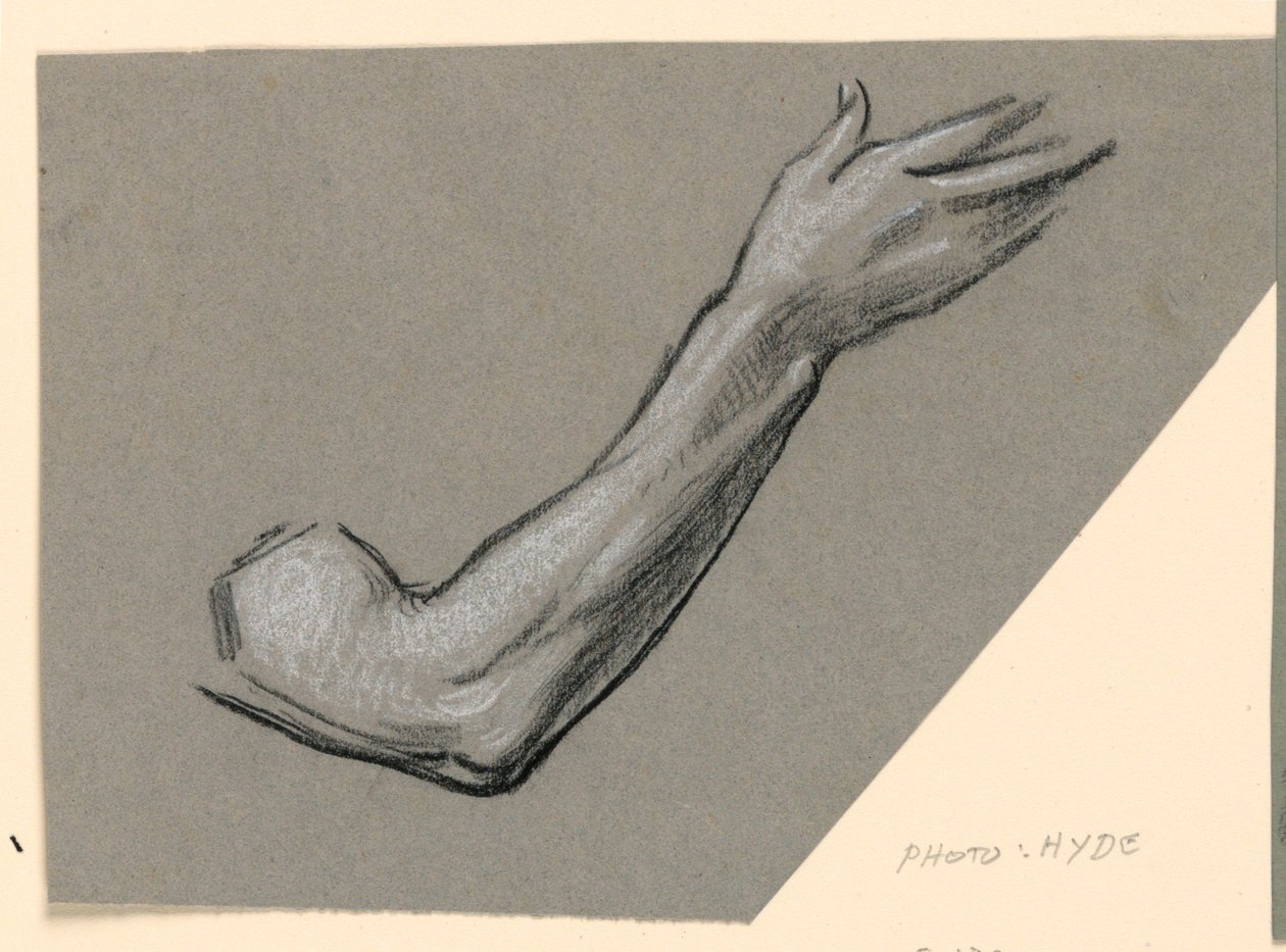 Tekening, detail van een arm, ca. 1885 door Elihu Vedder