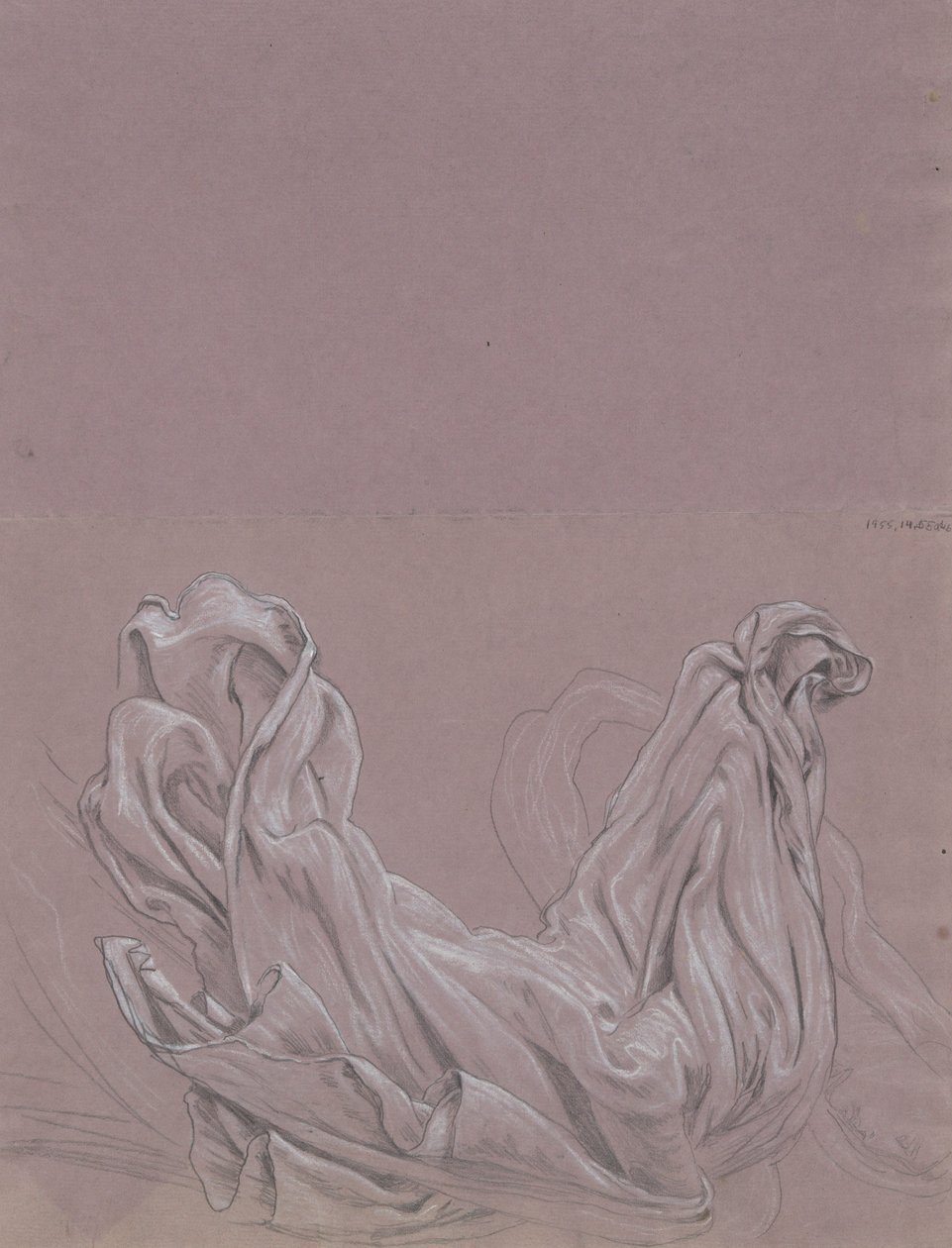 Figurenstudies (recto); Draperiestudie (verso) door Elihu Vedder