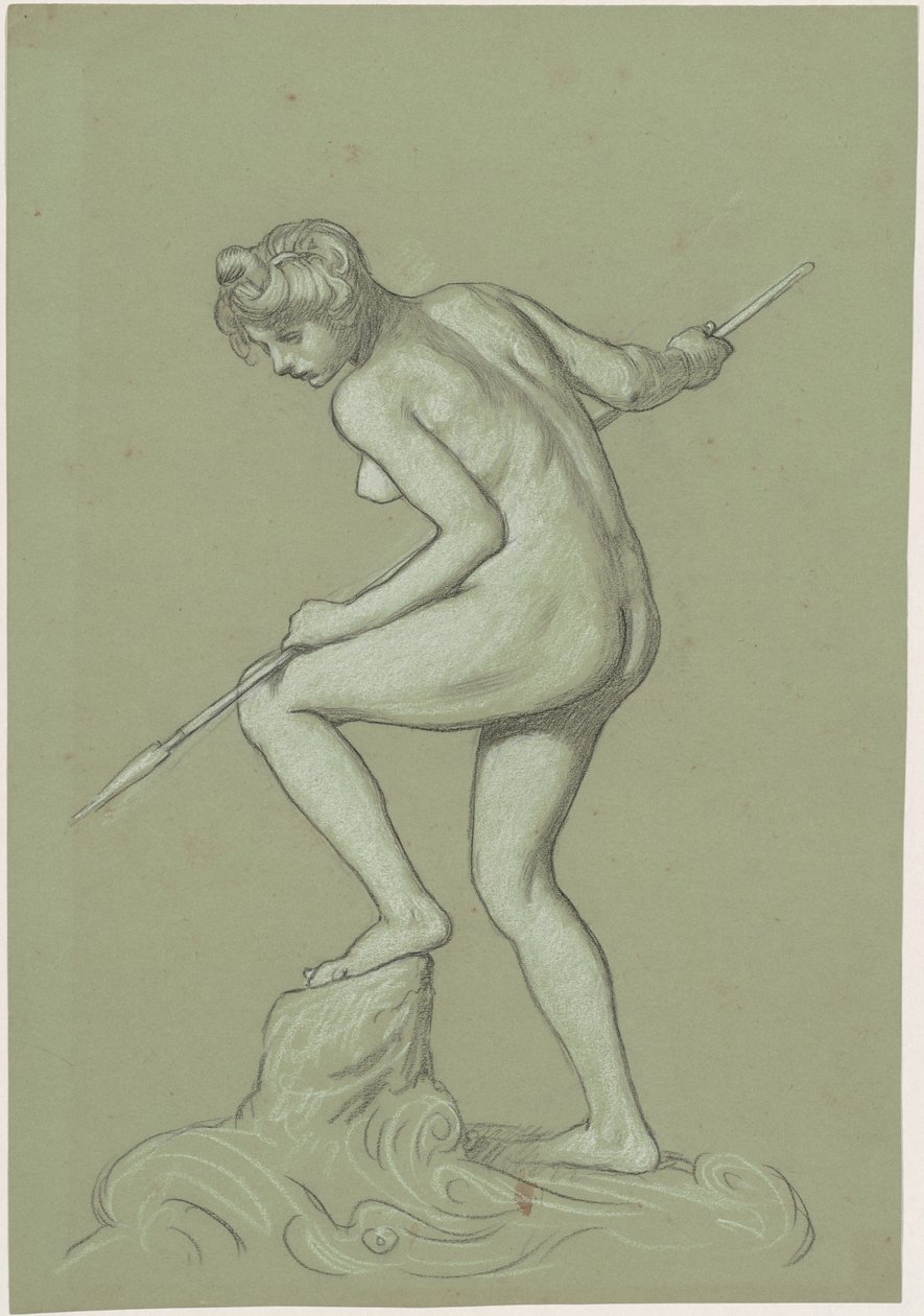 Meisje dat een dolfijn spietst door Elihu Vedder