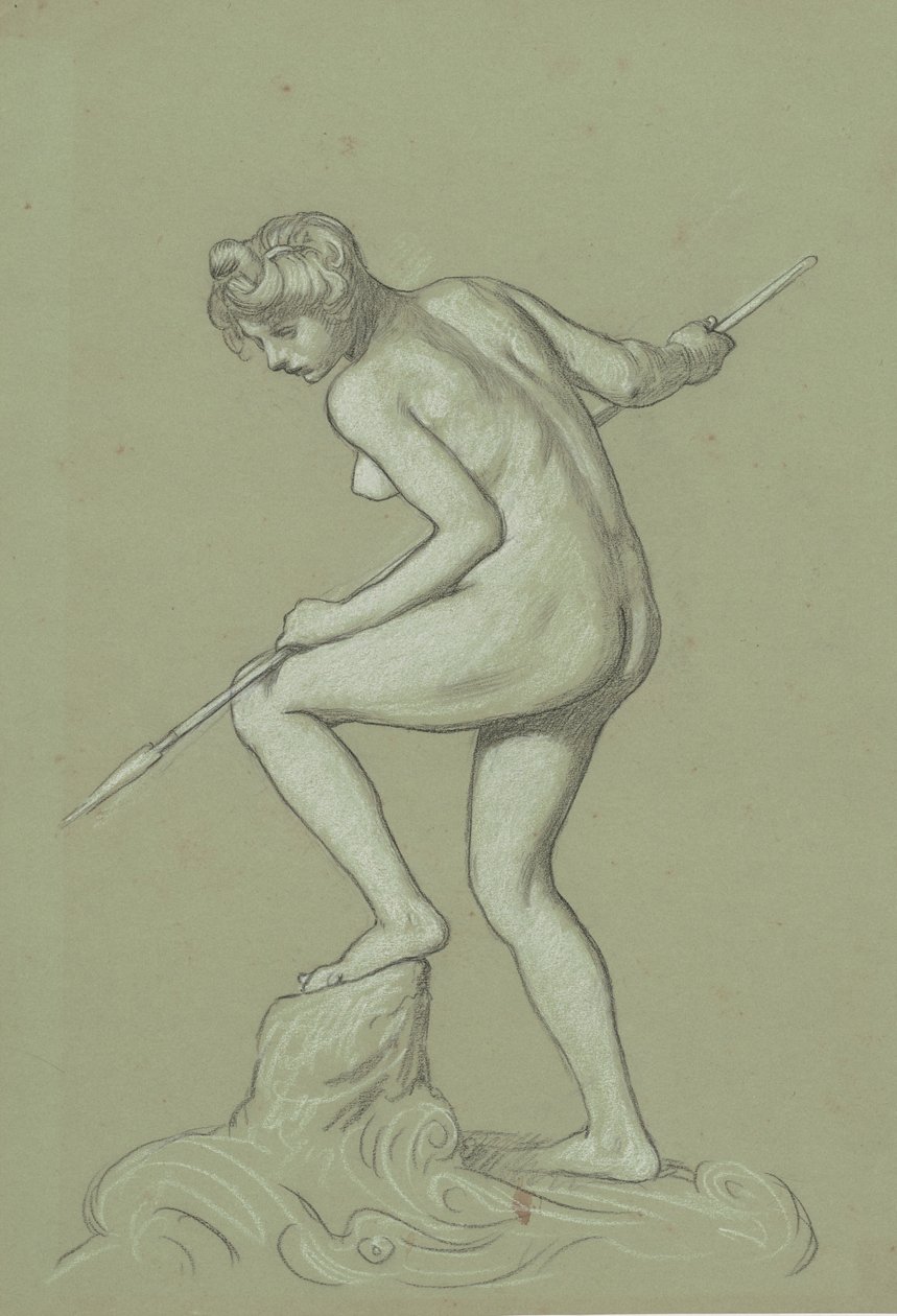 Meisje dat een dolfijn spietst, ca. 1900 door Elihu Vedder