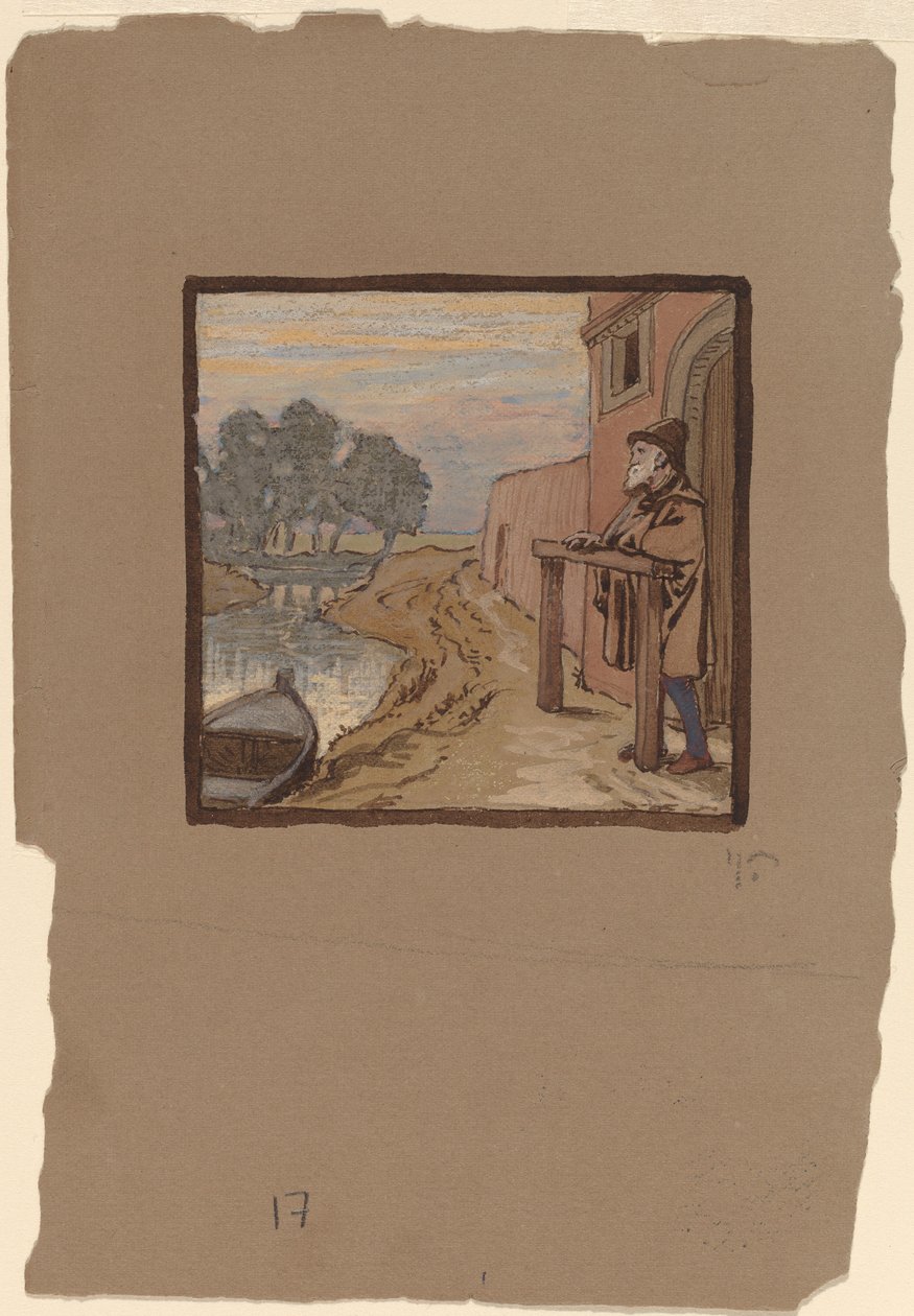 Oude man bij een rivier door Elihu Vedder