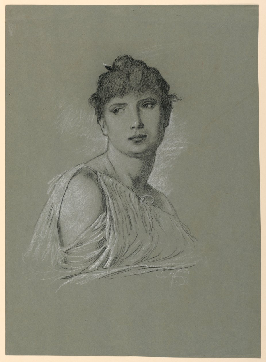 Portretschets van een jonge vrouw door Elihu Vedder