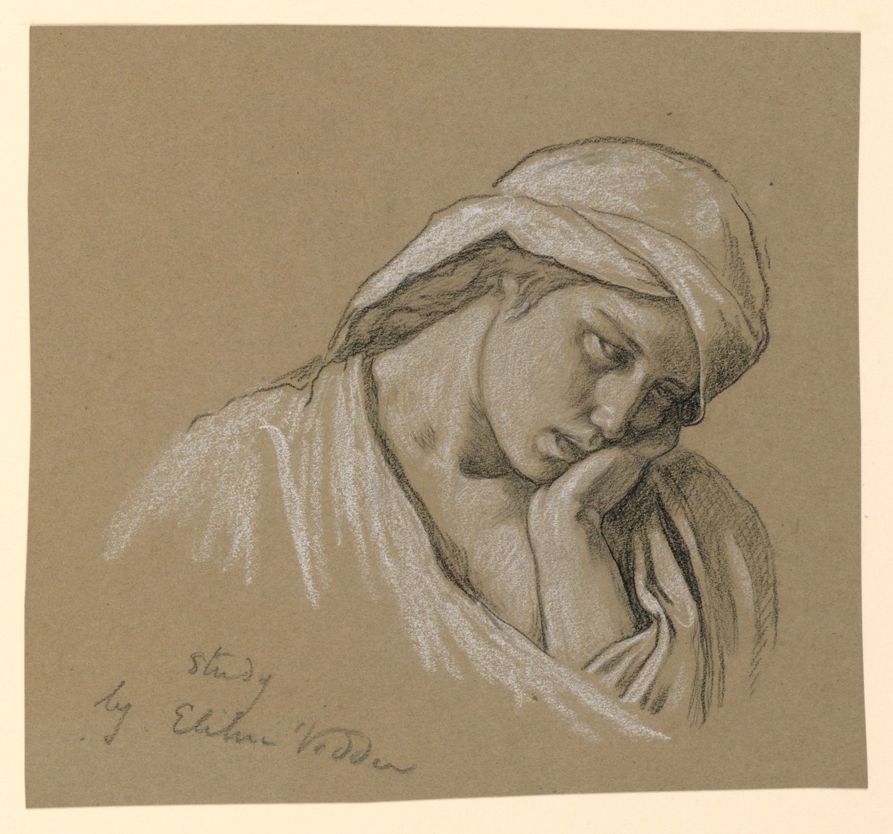 Portret van een Gekostumeerd Figurant door Elihu Vedder