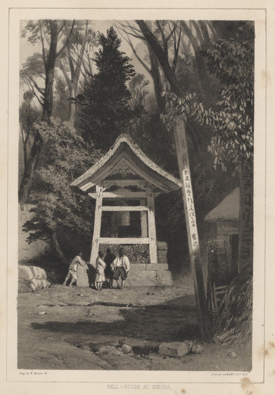 Klokkenhuis in Simoda, 1855 door Eliphalet Brown