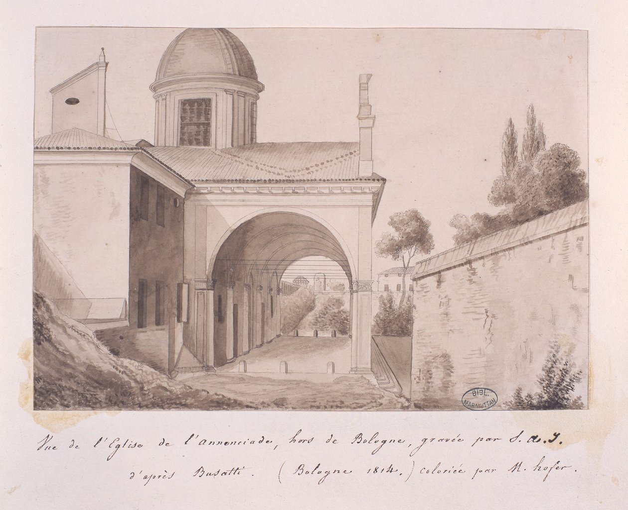 Uitzicht op de Kerk van de Aankondiging, Bologna, naar Busatti, 1814 door Elisa Bonaparte