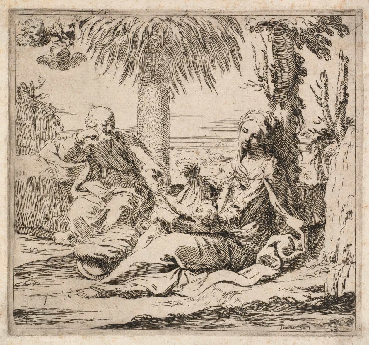Rust tijdens de vlucht naar Egypte door Elisabetta Sirani