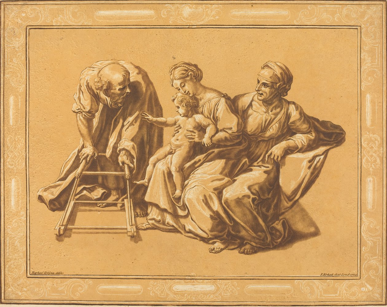 De Heilige Familie door Elisha Kirkall, after Giulio Romano