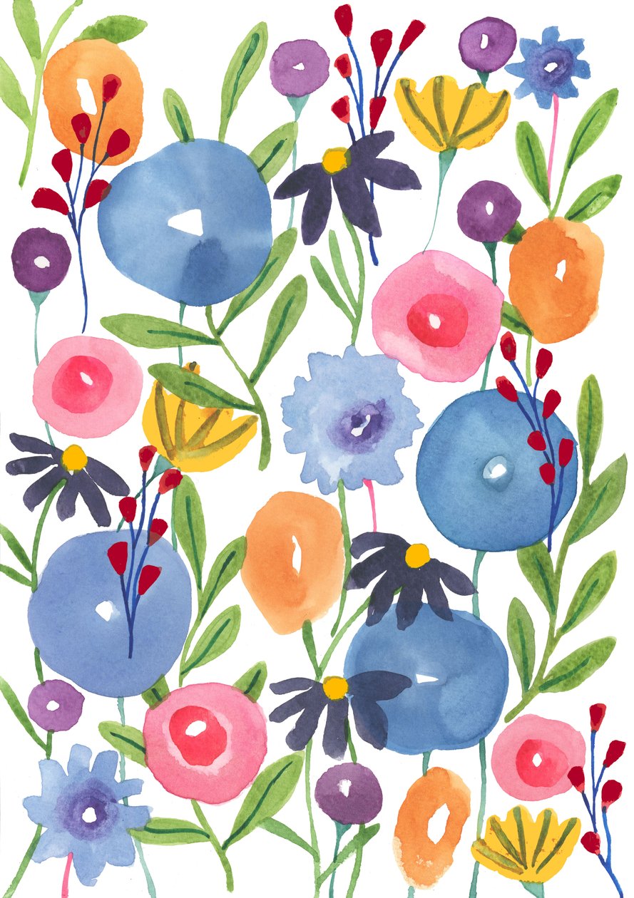 Boho bloemen, 2018 (aquarel) door Elizabeth Rider