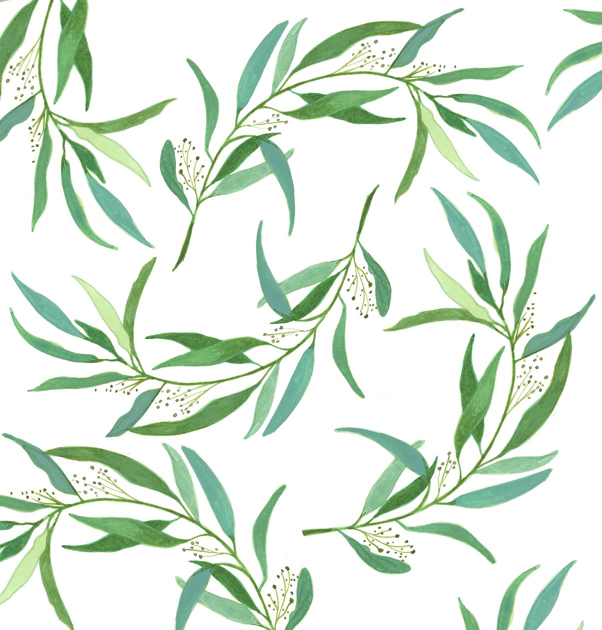 Eucalyptusbladeren, 2018 (aquarel en acryl) door Elizabeth Rider