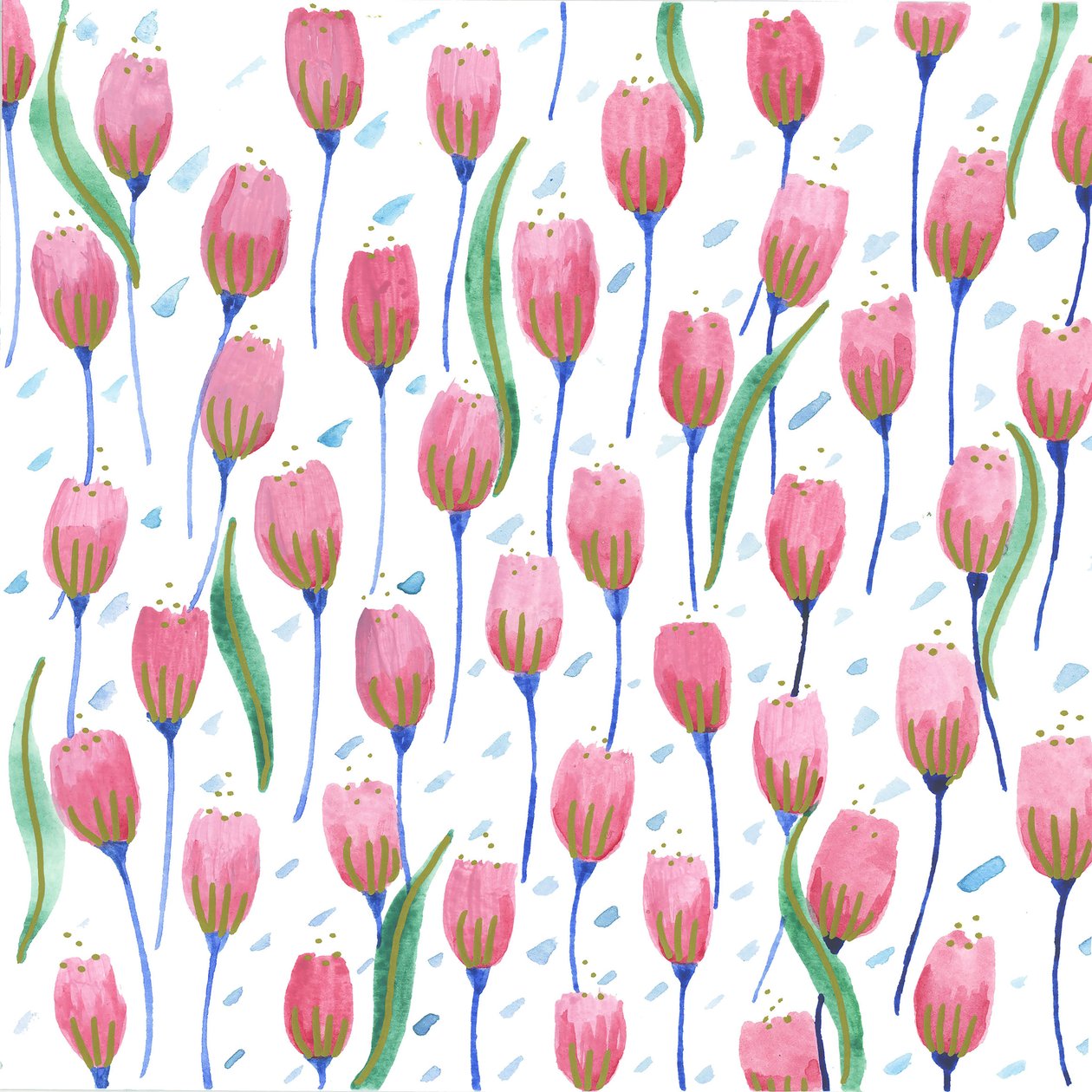 Roze tulpen, 2017 (aquarel) door Elizabeth Rider