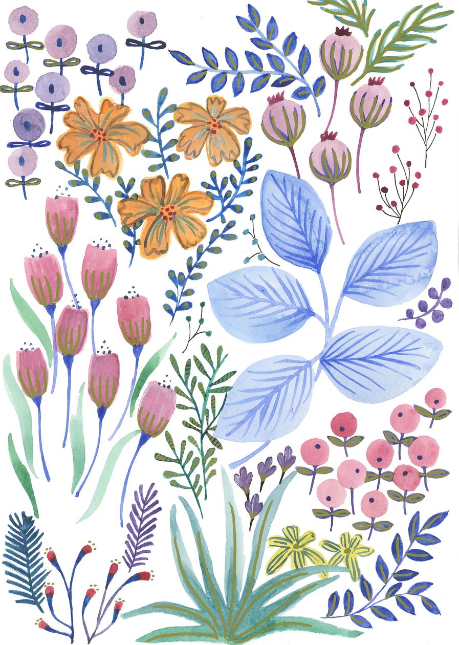 Lentebloemen, 2017 (aquarel) door Elizabeth Rider