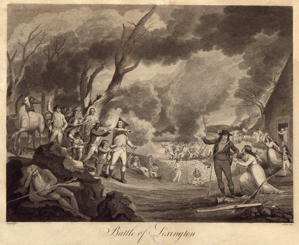 Slag bij Lexington, gegraveerd door Cornelius Tiebout door Elkanah Tisdale