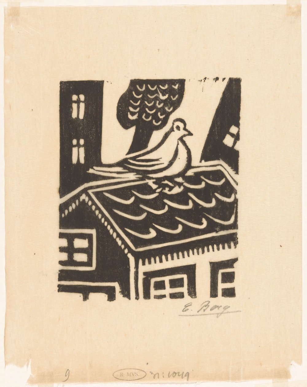 Duif op dak door Else Berg (signed by artist)