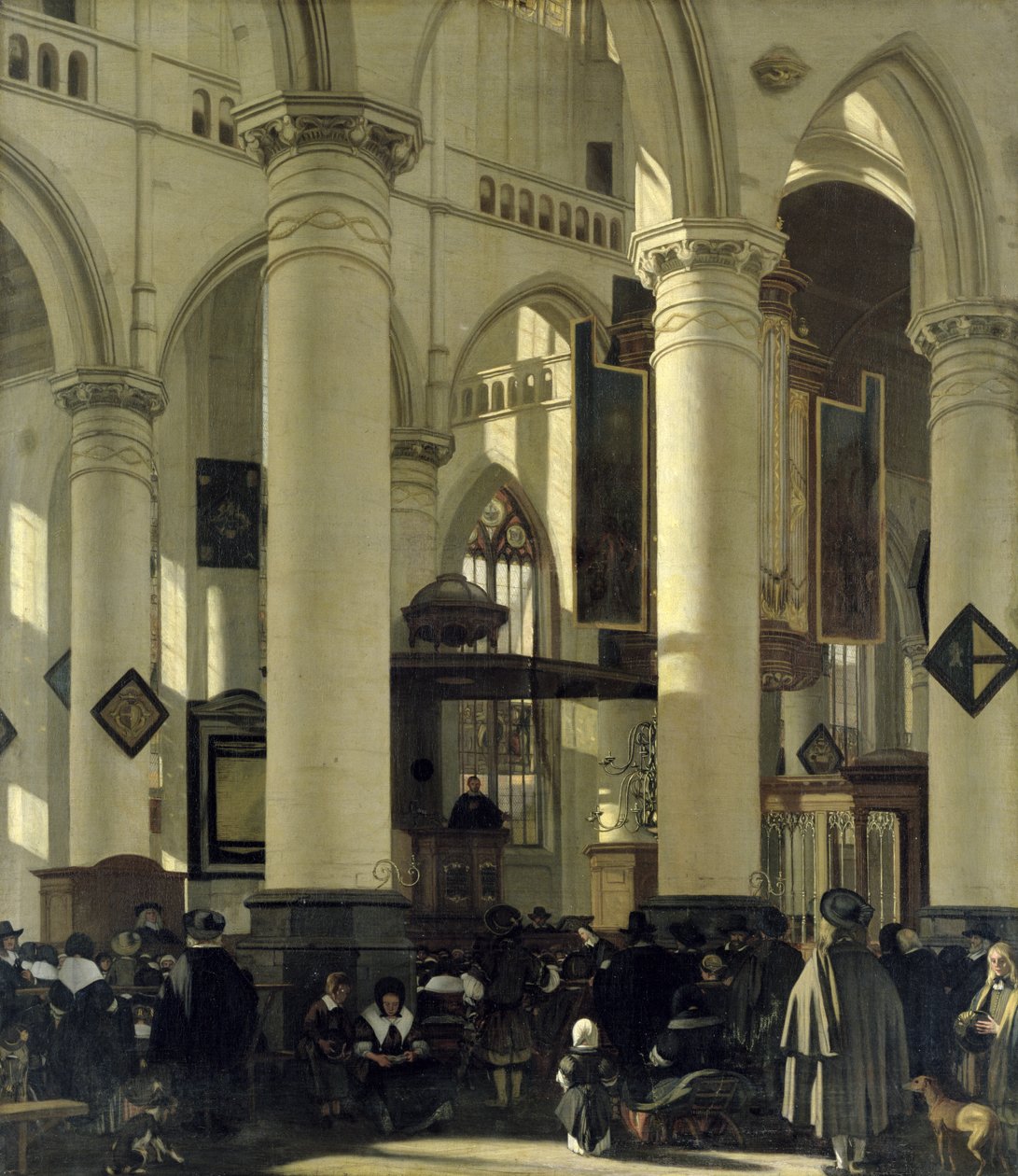 Interieur van een kerk door Emanuel de Witte