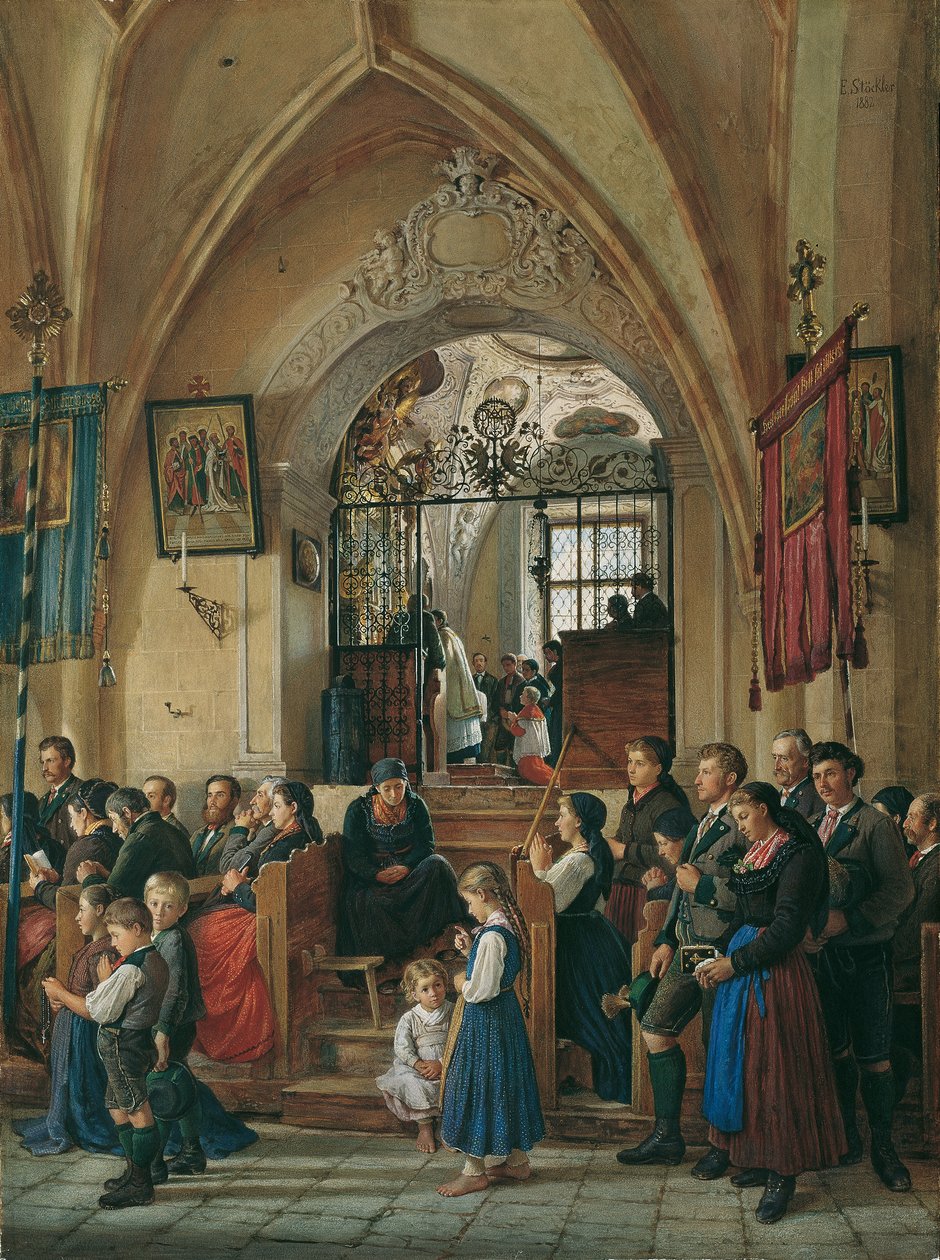 Interieur van de Parochiekerk van Aussee door Emanuel Stöckler