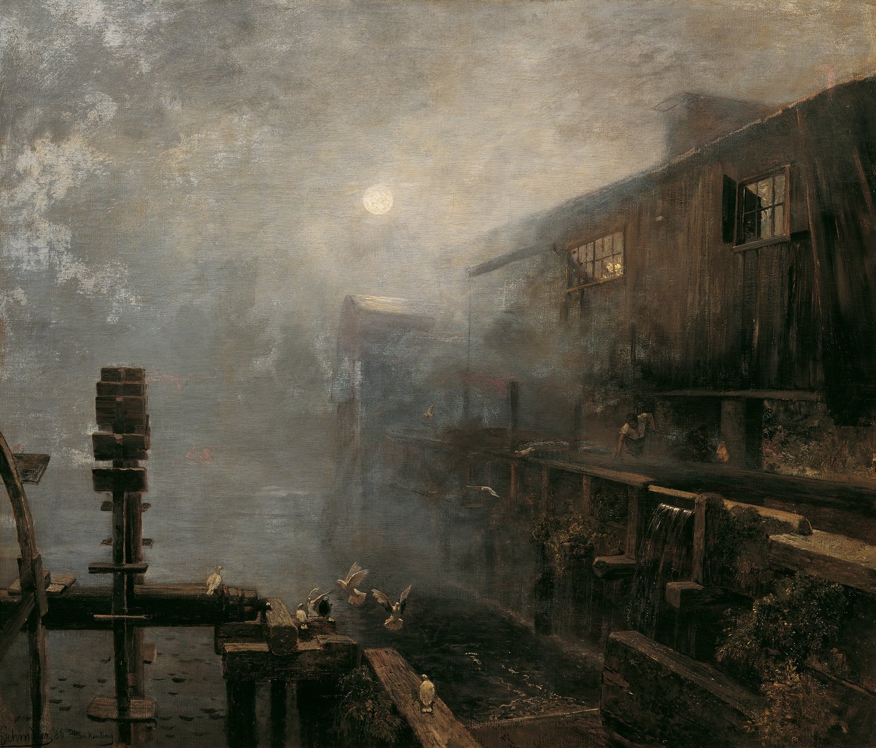 Zaagmolen in de Ochtendmist door Emil Jakob Schindler