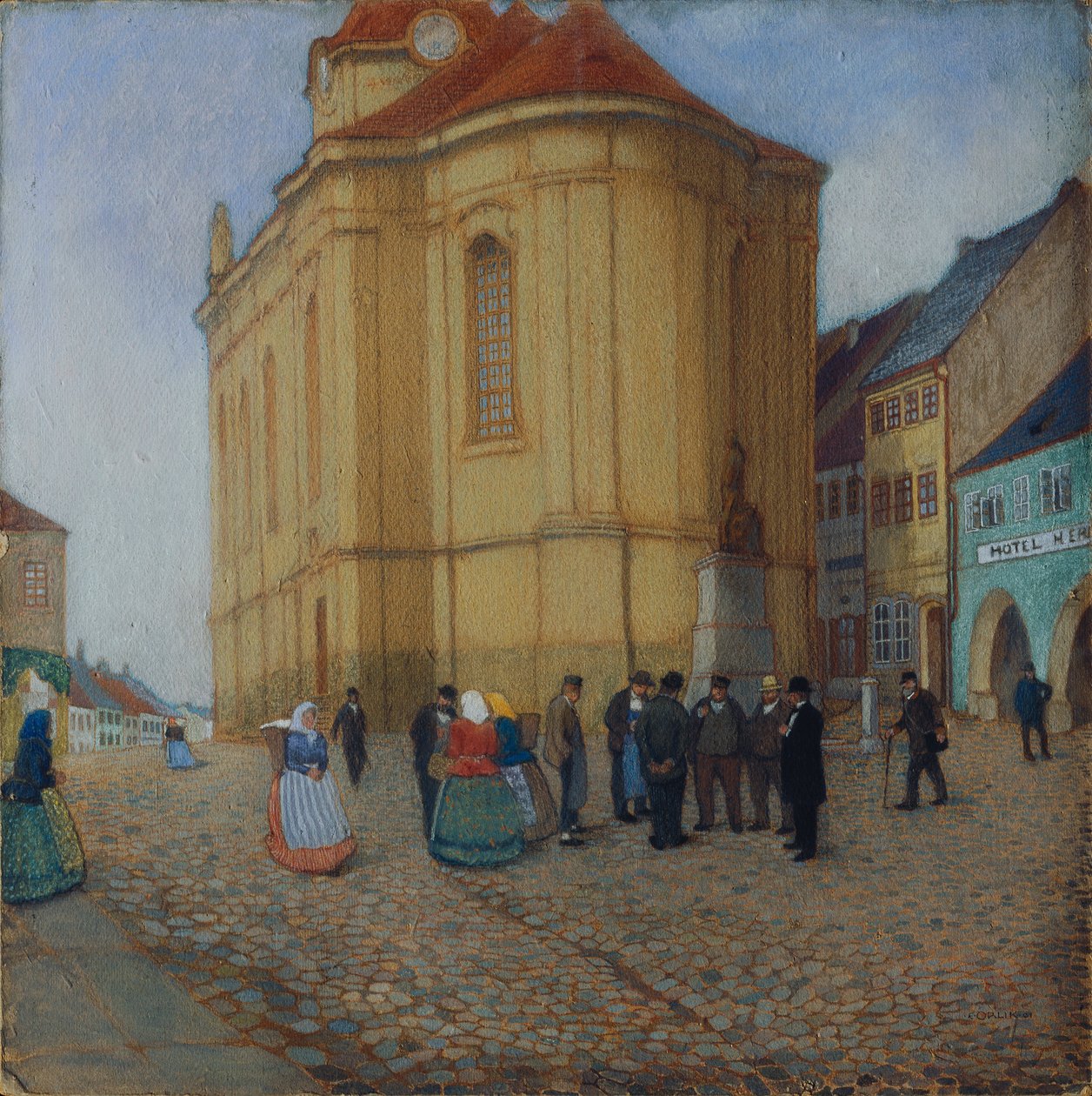 Kerk in Auscha door Emil Orlik