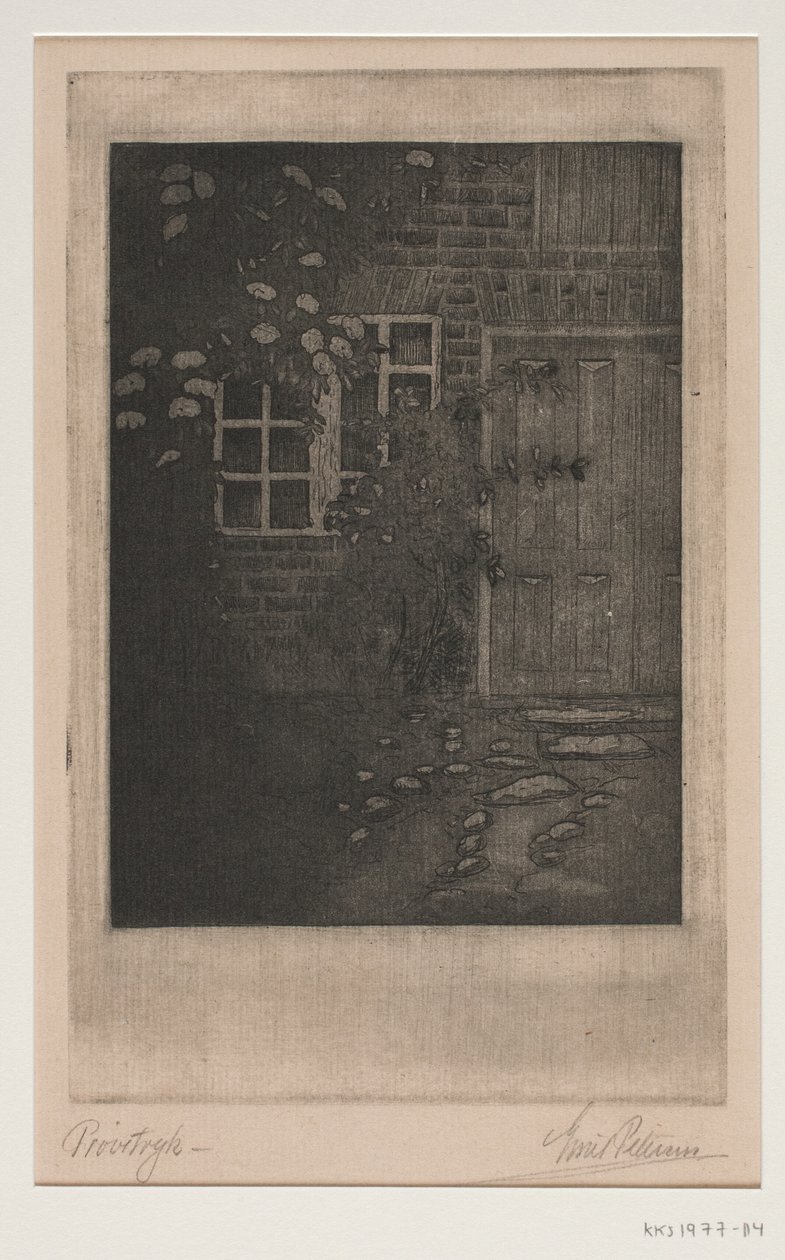 Husmur met bloemen door Emil Petersen