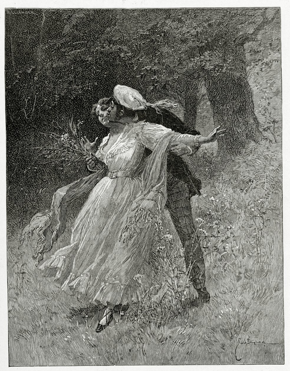 Jeugd, De Liederen van de Straten en de Bossen, 19e Eeuw (bw gravure) door Emile Antoine Bayard