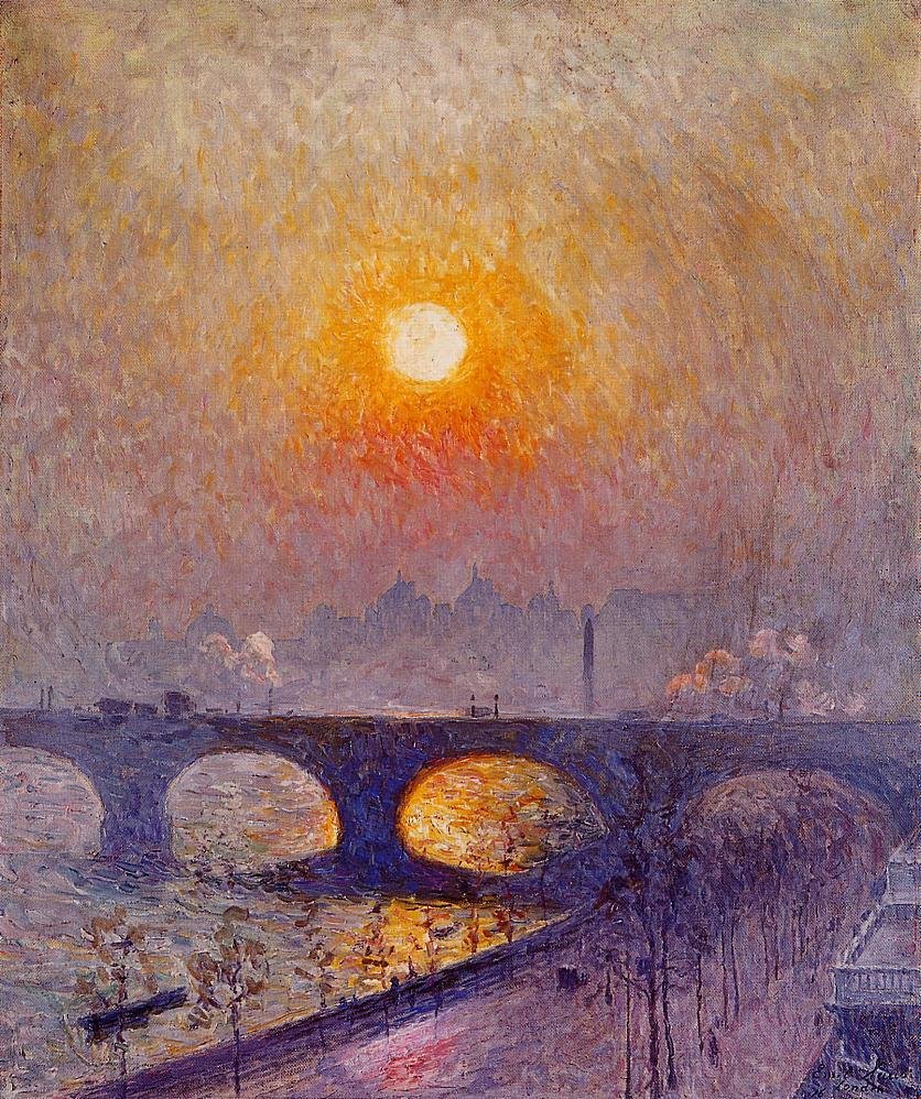 Zonsondergang over Waterloo Bridge door Emile Claus